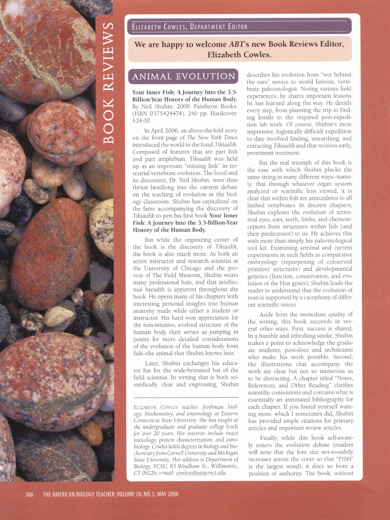 First page of Review: <italic>Your Inner Fish: A Journey into the 3.5-Billion-Year History of the Human Body</italic>, by Neil Shubin