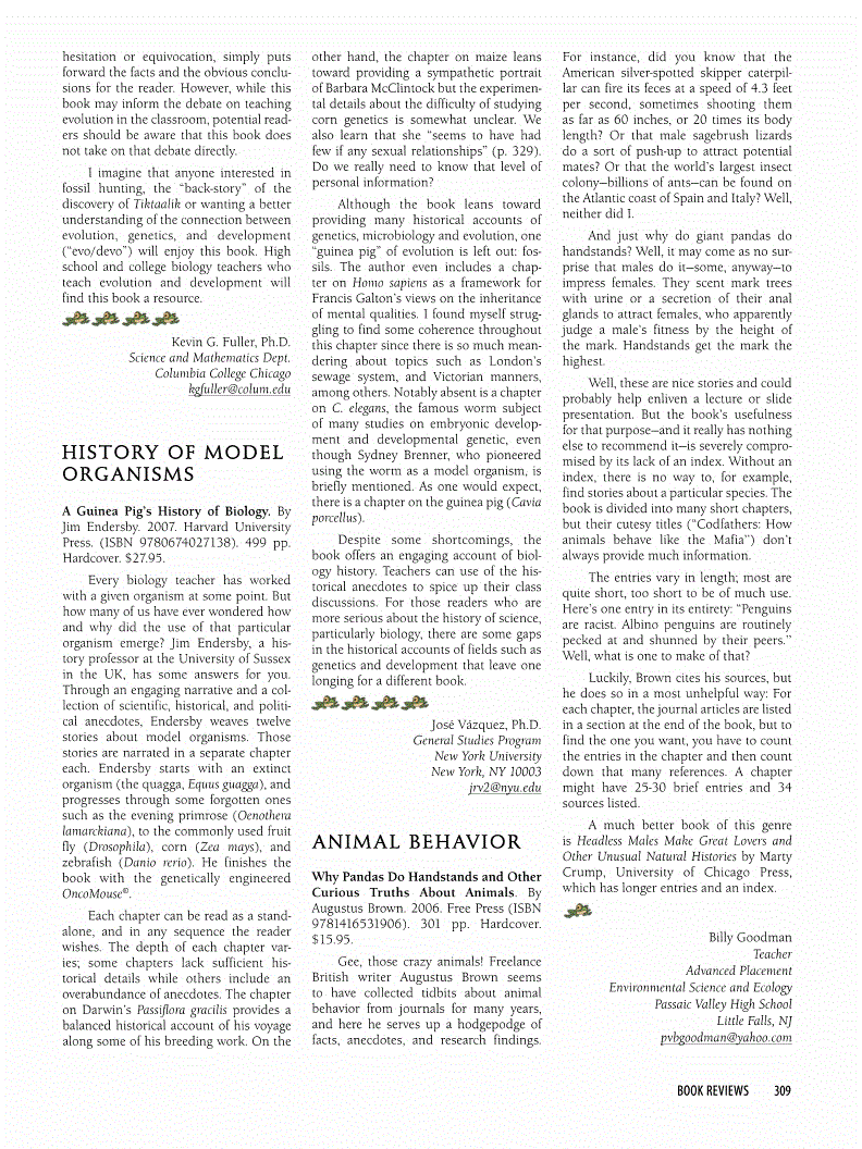 First page of Review: <italic>Why Pandas Do Handstands and Other Curious Truths about Animals</italic>, by Augustus Brown