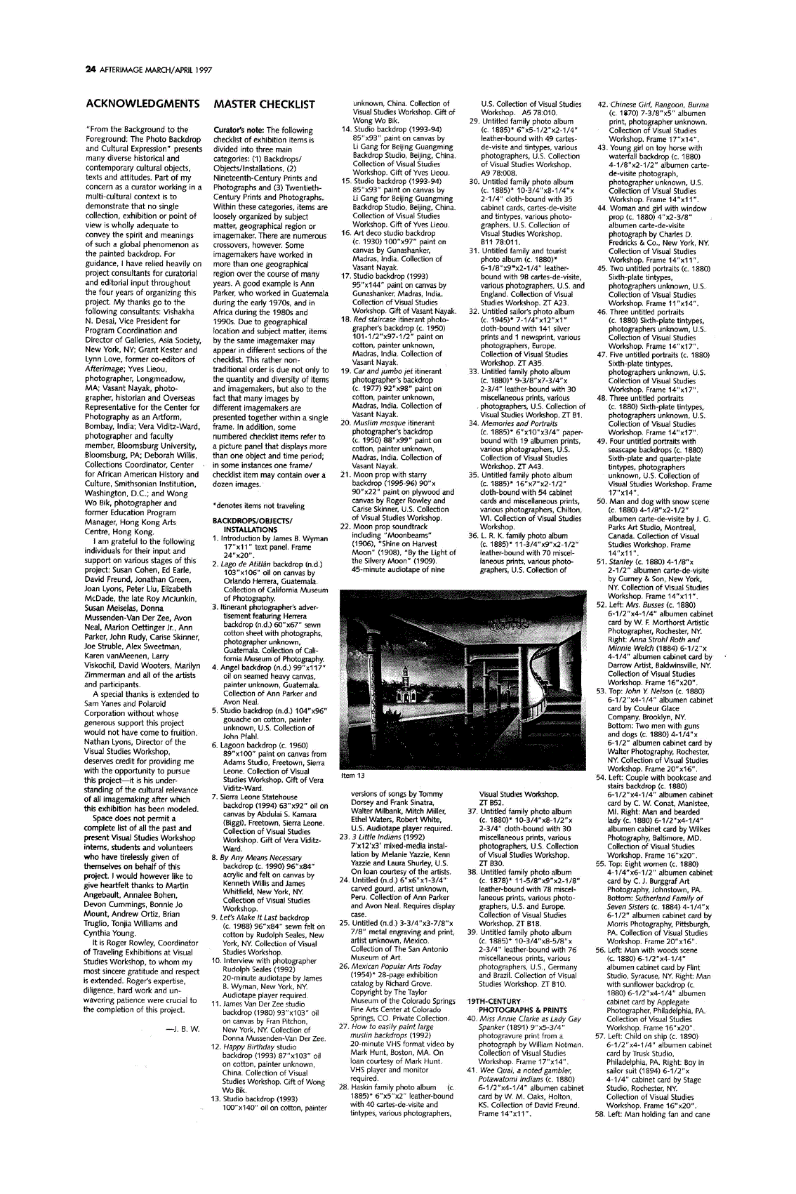 First page of Master Checklist