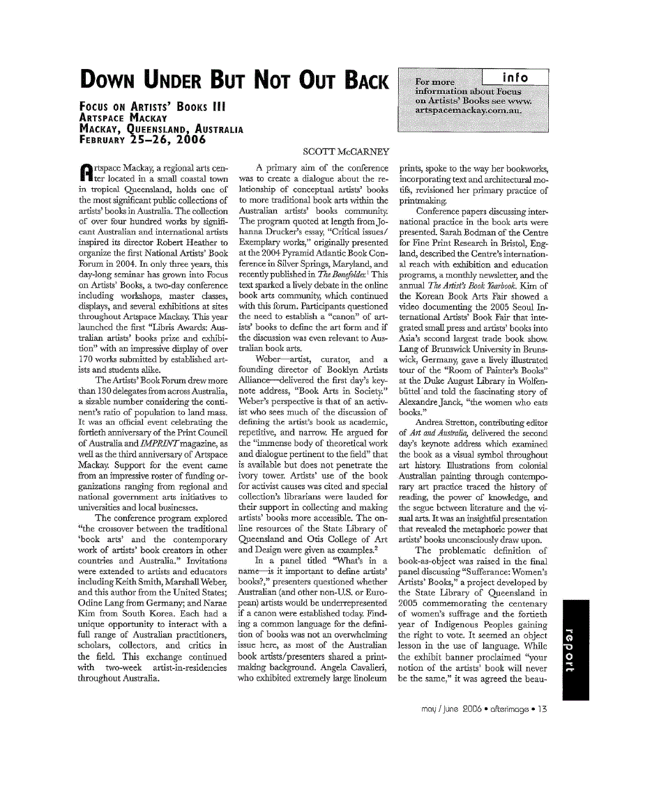 First page of Down Under But Not Out Back