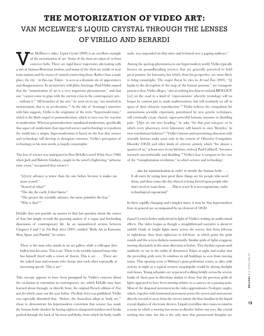First page of The Motorization of Video Art<subtitle>Van McElwee's Liquid Crystal through the Lenses of Virilio and Berardi</subtitle>