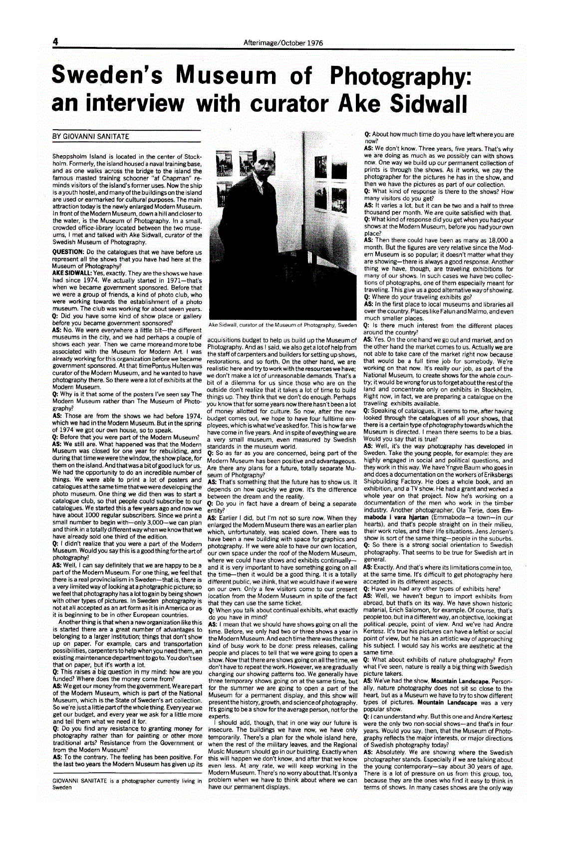 First page of Sweden’s Museum of Photography: an interview with curator Ake Sidwall