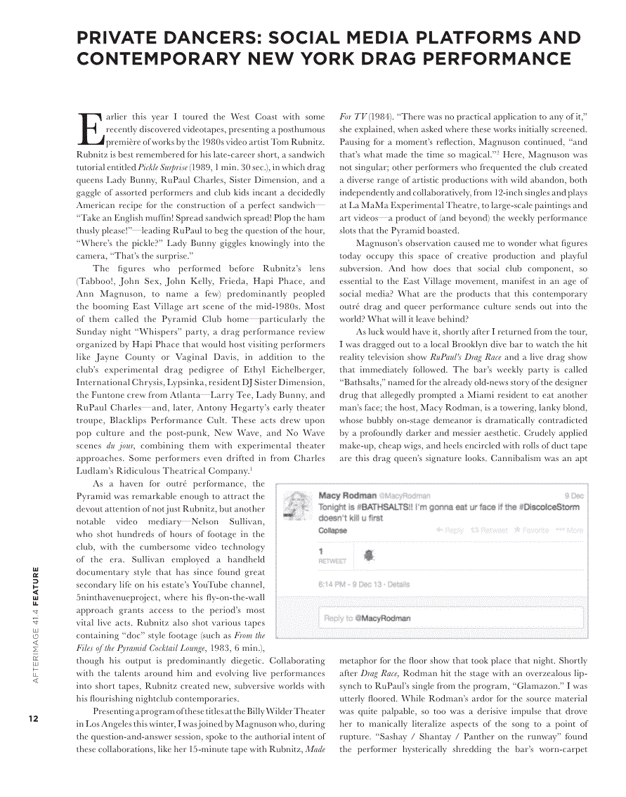 First page of Private Dancers: Social Media Platforms and Contemporary New York Drag Performance