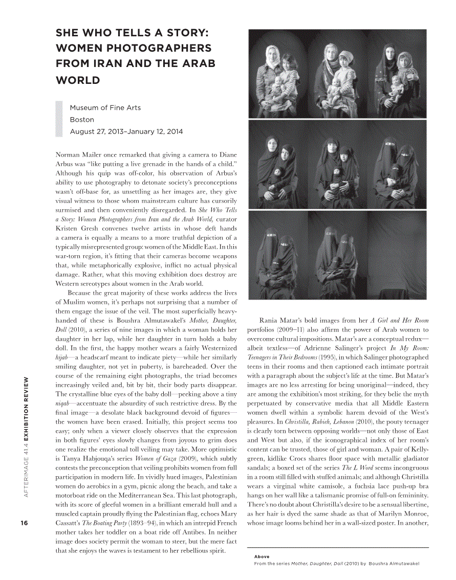 First page of She Who Tells a Story: Women Photographers from Iran and the Arab World