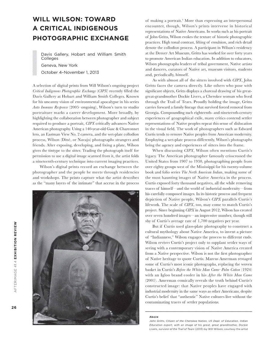 First page of Will Wilson: Toward a Critical Indigenous Photographic Exchange