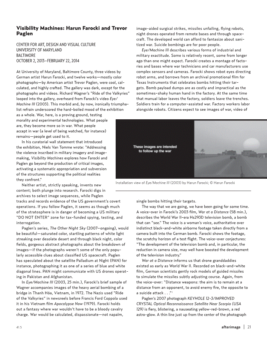 First page of Review: Visibility Machines: Harun Farocki and Trevor Paglen