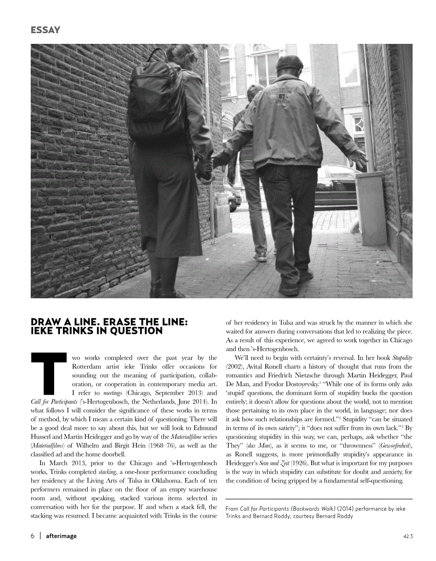 First page of Draw a Line. Erase the Line: Ieke Trinks in Question