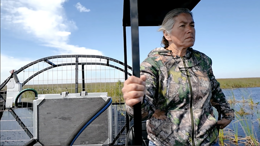 Indigenous educator and activist Betty Osceola shares images of what has been destroyed by cattle and sugarcane farming in Rivers of Grass (2018), a film in SwampScapes (2018), produced and directed by Elizabeth Miller, Kim Grinfeder, and Juan Carlos Zaldivar.