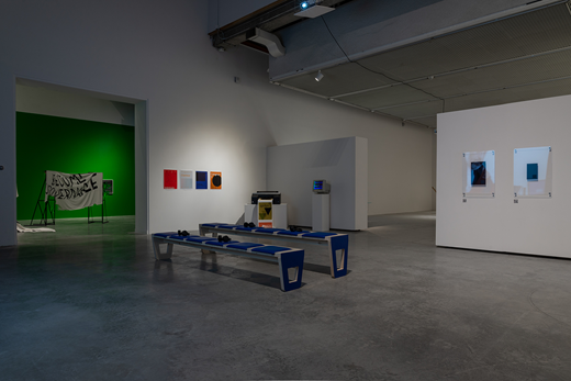 Installation view of Contingent Systems (2021) at Illingworth Kerr Gallery; courtesy Illingworth Kerr Gallery, Alberta University of the Arts; photograph by Chelsea Yang-Smith.