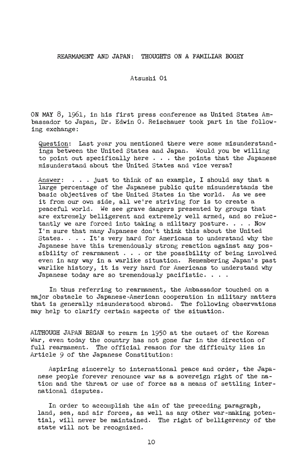 First page of Rearmament and Japan: Thoughts on a Familiar Bogey