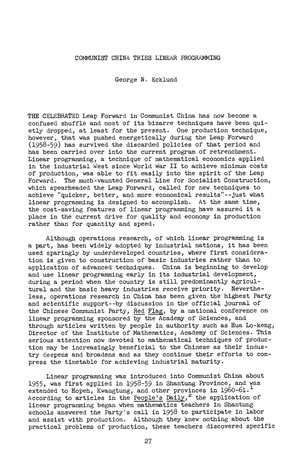 First page of Communist China Tries Linear Programming