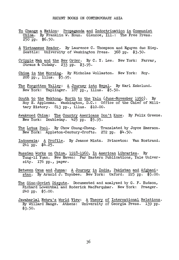 First page of Recent Books on Contemporary Asia