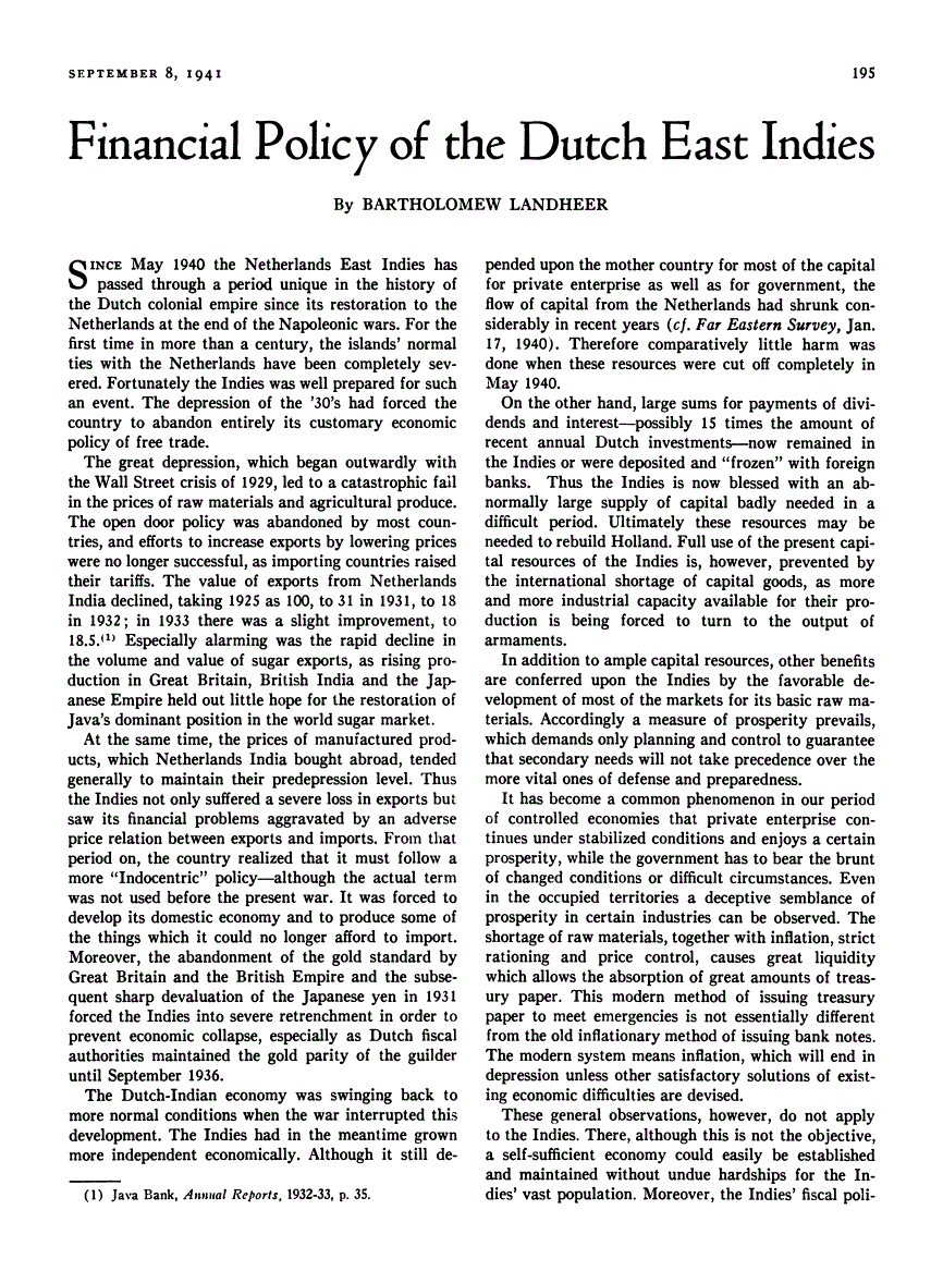 First page of Financial Policy of the Dutch East Indies