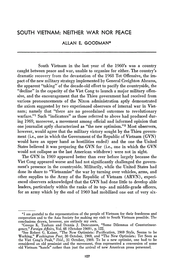 First page of South Vietnam: Neither War nor Peace