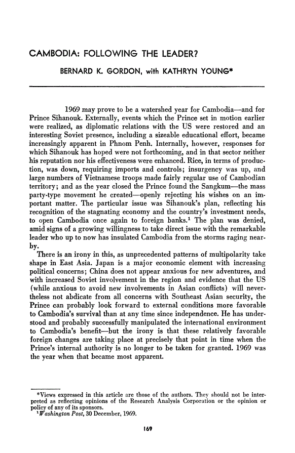 First page of Cambodia: Following the Leader?