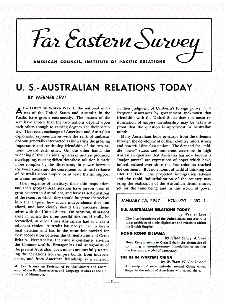 First page of U. S.-Australian Relations Today