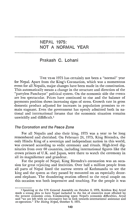 First page of Nepal 1975: Not a Normal Year