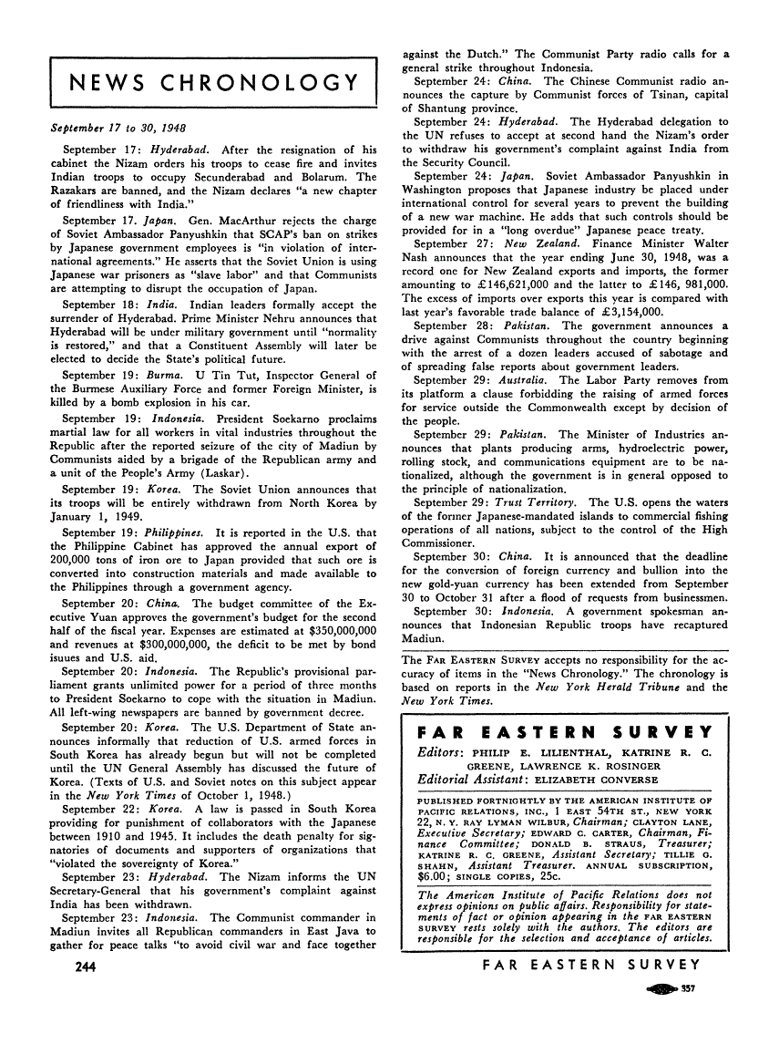 First page of News Chronology