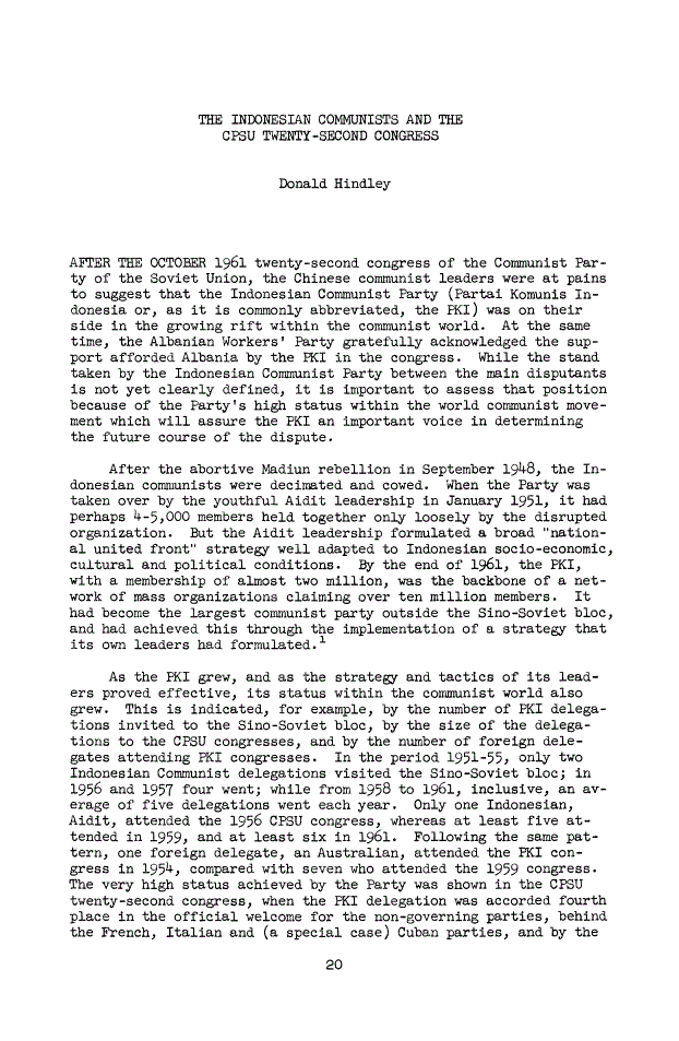 First page of The Indonesian Communists and the CPSU Twenty-Second Congress