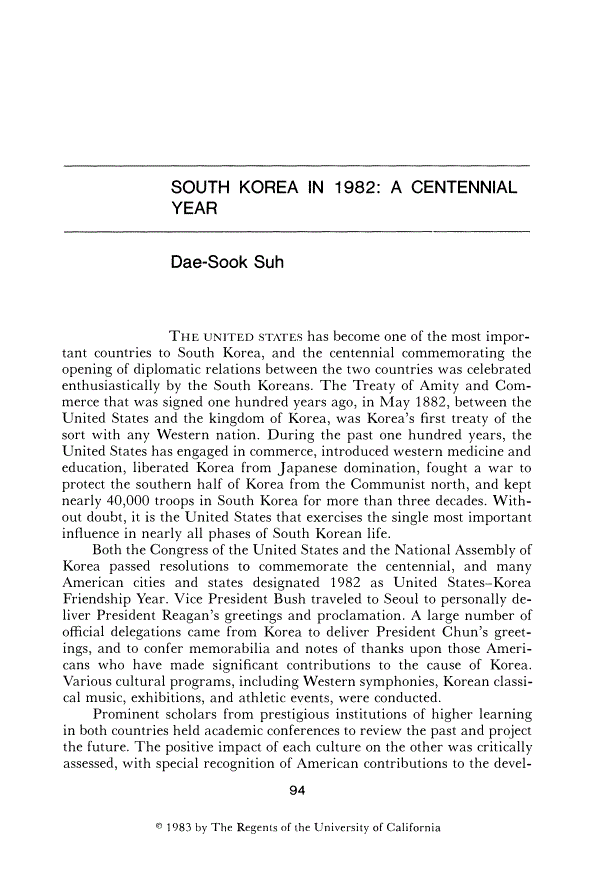 First page of South Korea in 1982: A Centennial Year