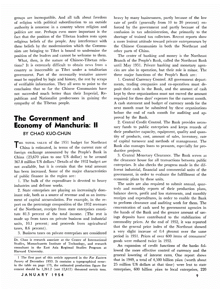 First page of The Government and Economy of Manchuria: II