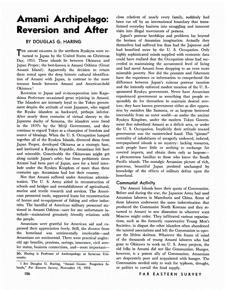 First page of Amami Archipelago: Reversion and After