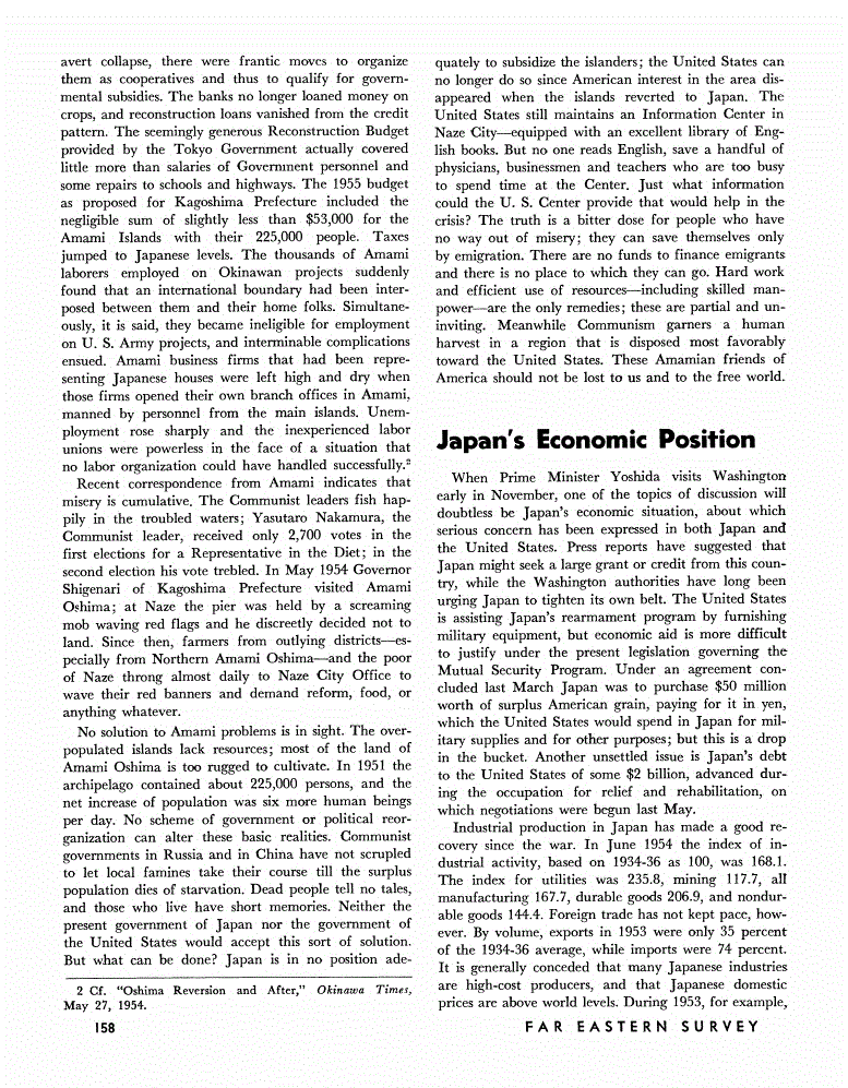 First page of Japan's Economic Position