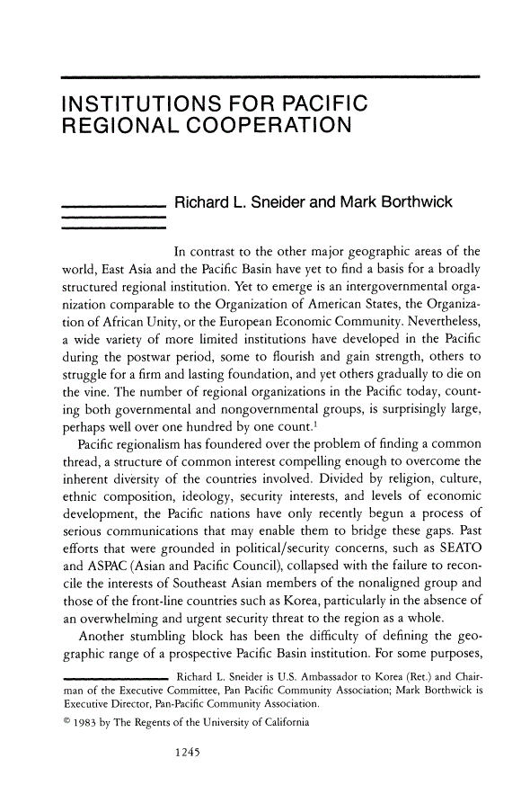 First page of Institutions for Pacific Regional Cooperation