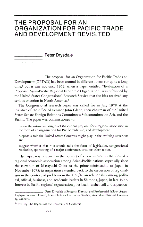 First page of The Proposal for an Organization for Pacific Trade and Development Revisited