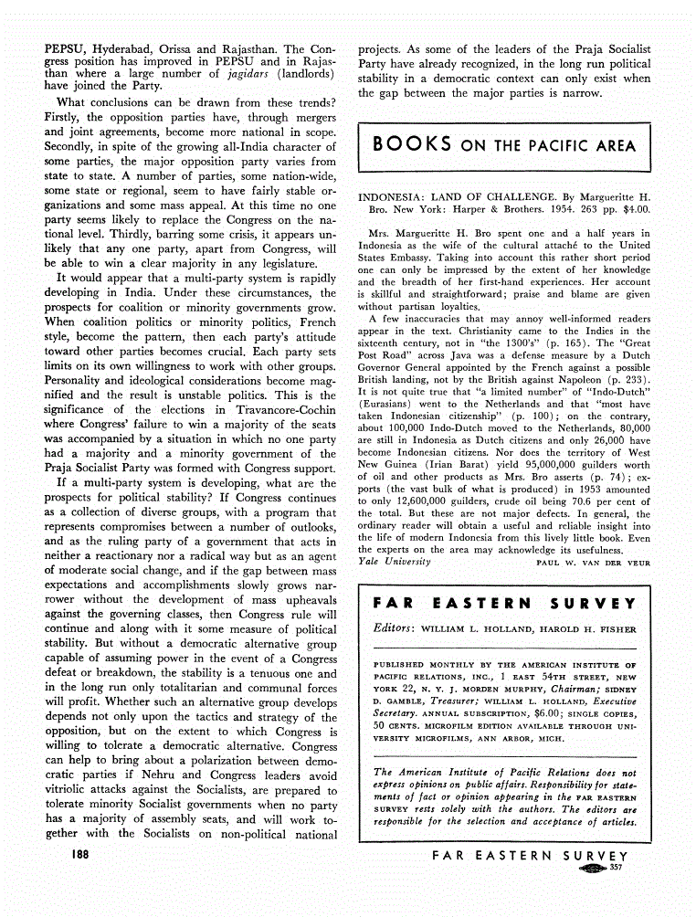 First page of Review: <italic>Indonesia: Land of Challenge</italic>, by Margueritte H. Bro