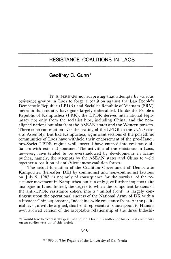 First page of Resistance Coalitions in Laos