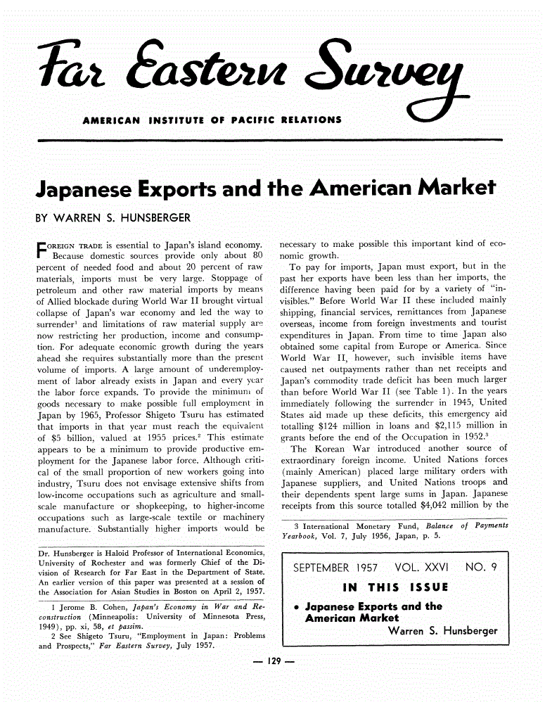 First page of Japanese Exports and the American Market