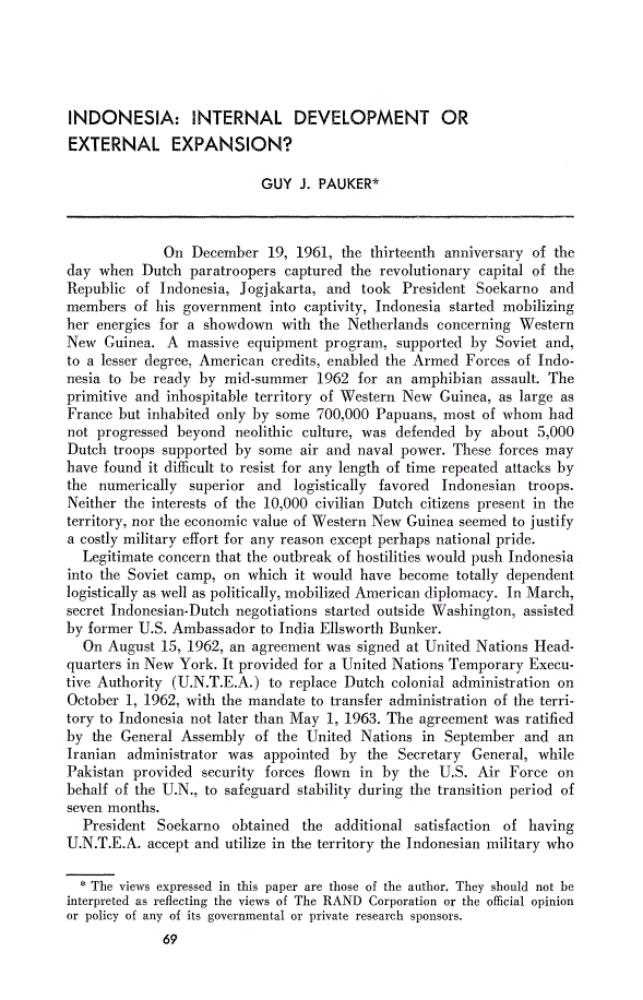 First page of Indonesia: Internal Development or External Expansion?