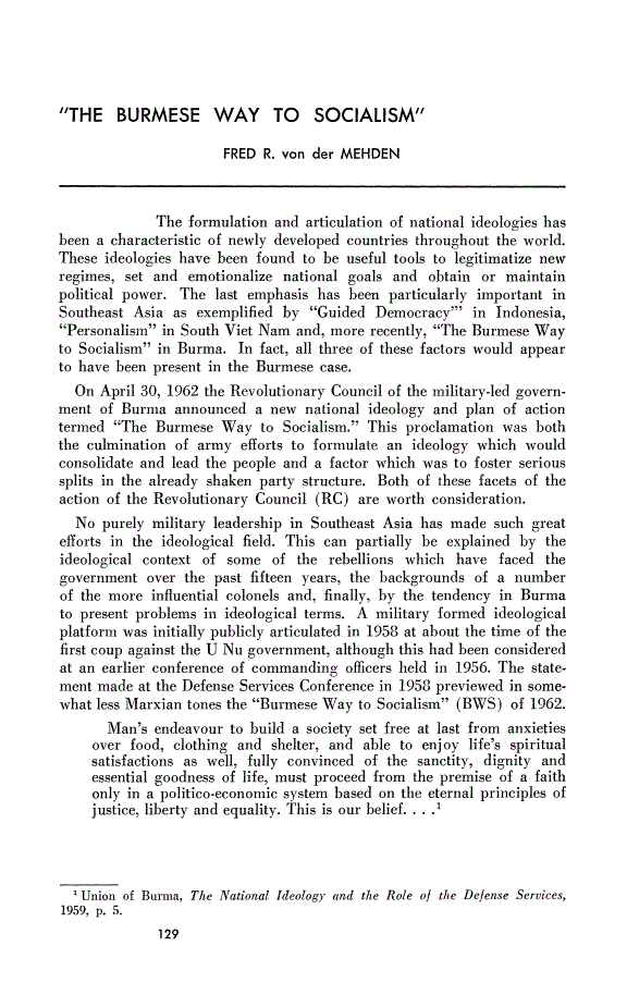 First page of "The Burmese Way to Socialism"