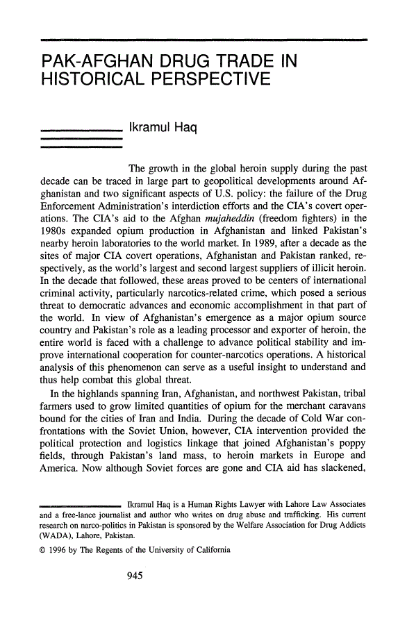 First page of Pak-Afghan Drug Trade in Historical Perspective