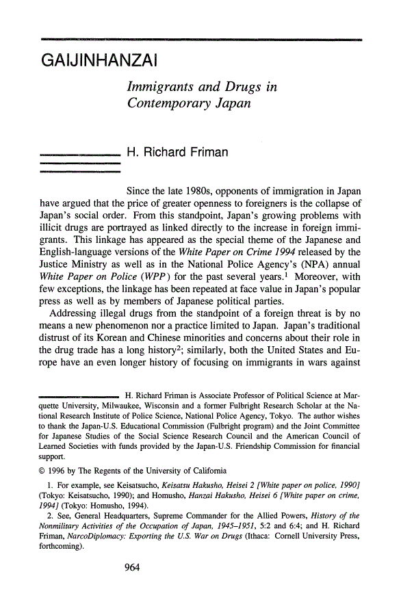 First page of Gaijinhanzai: Immigrants and Drugs in Contemporary Japan