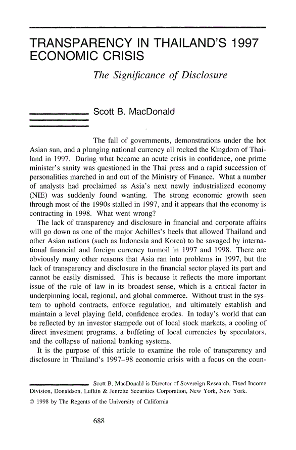 First page of Transparency in Thailand's 1997 Economic Crisis: The Significance of Disclosure
