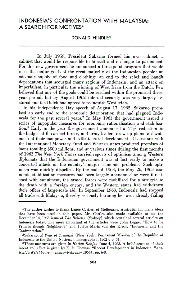 First page of Indonesia's Confrontation with Malaysia: A Search for Motives