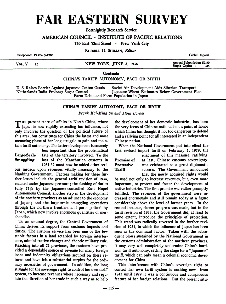 First page of China's Tariff Autonomy, Fact or Myth