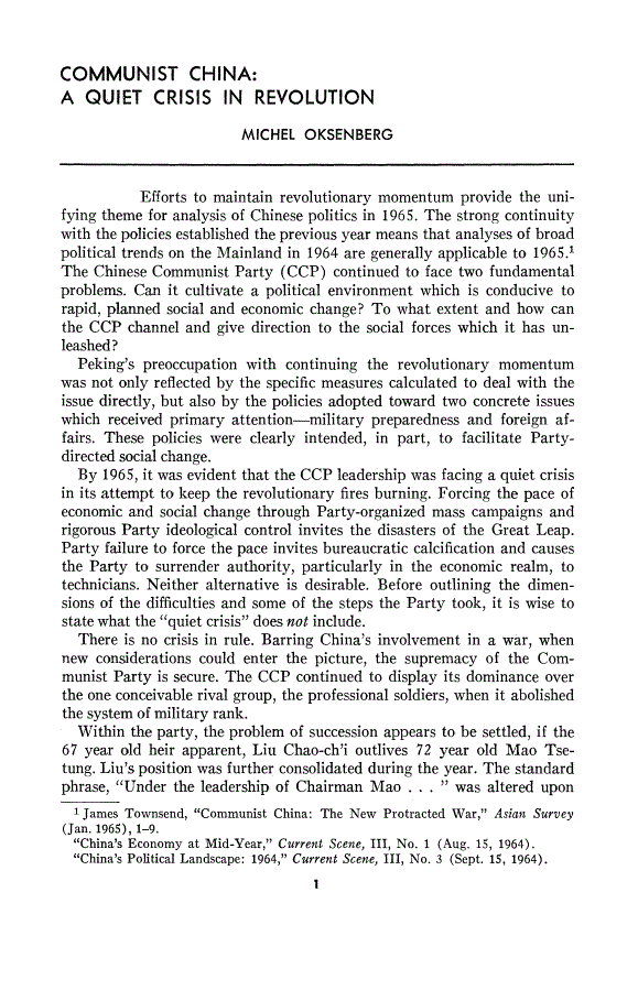 First page of Communist China: A Quiet Crisis in Revolution