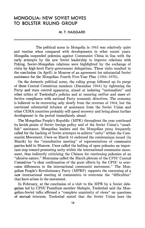 First page of Mongolia: New Soviet Moves to Bolster Ruling Group
