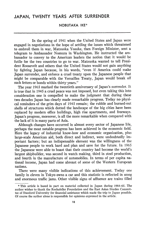 First page of Japan, Twenty Years after Surrender