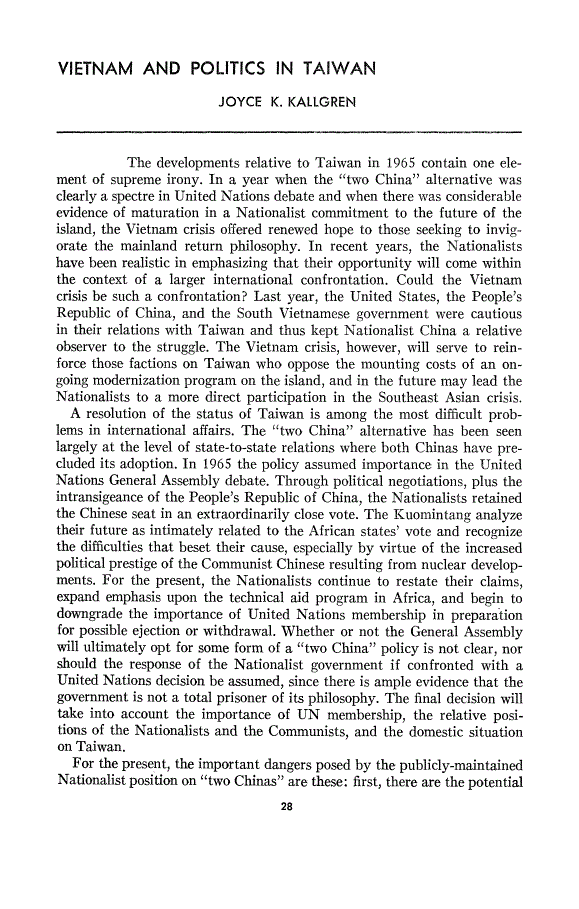 First page of Vietnam and Politics in Taiwan