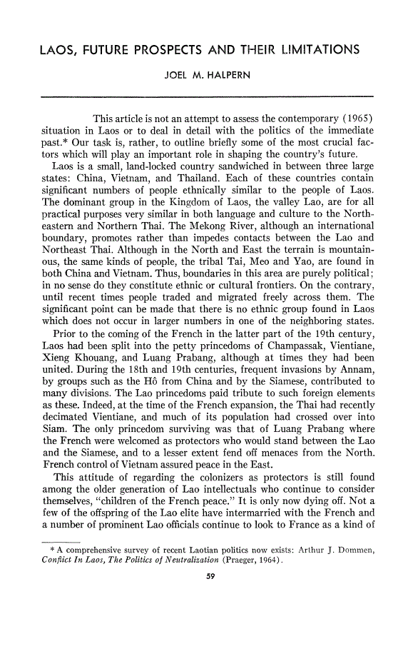 First page of Laos, Future Prospects and Their Limitations