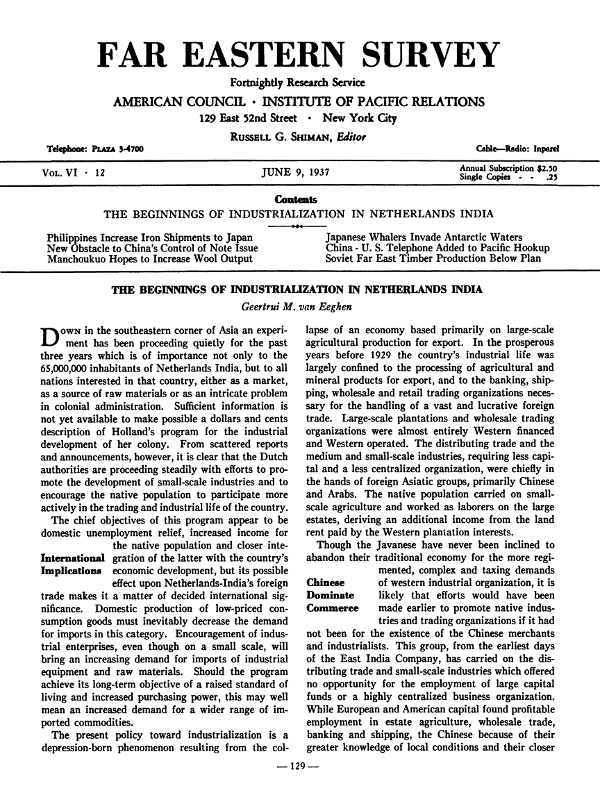 First page of The Beginnings of Industrialization in Netherlands India