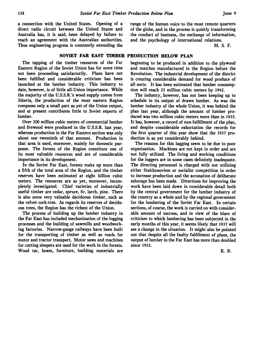 First page of Soviet Far East Timber Production below Plan