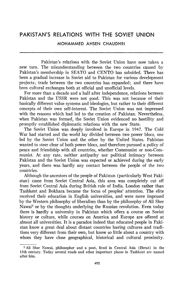 First page of Pakistan's Relations with the Soviet Union
