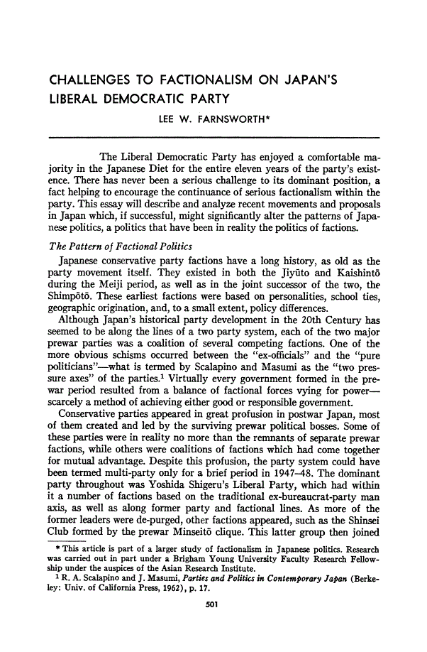 First page of Challenges to Factionalism on Japan's Liberal Democratic Party