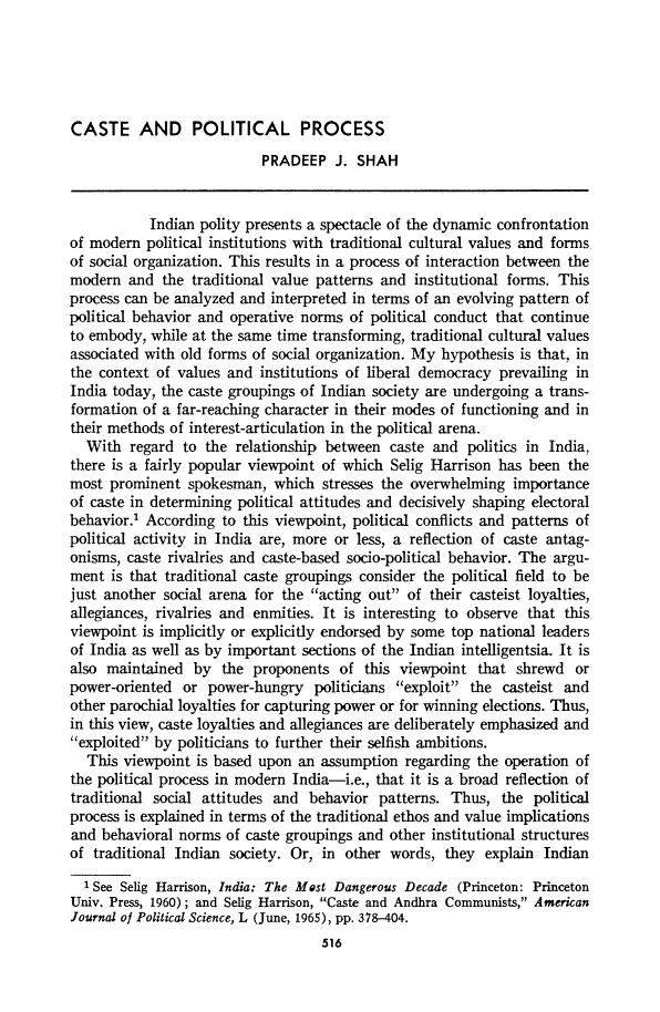 First page of Caste and Political Process