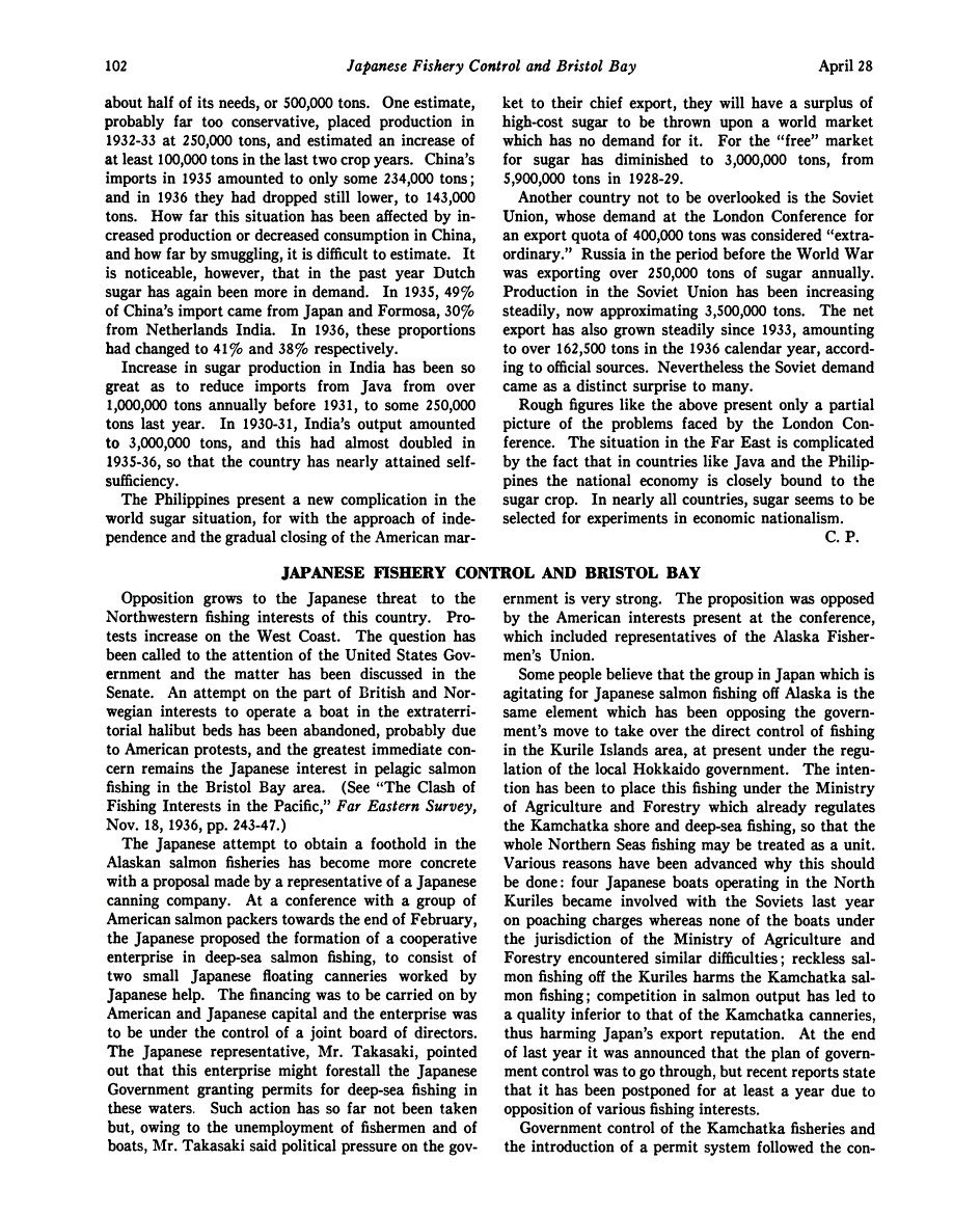 First page of Japanese Fishery Control and Bristol Bay